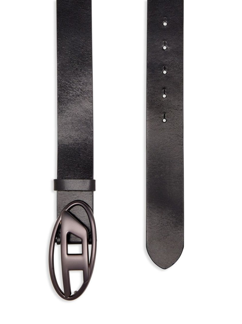 Diesel Black Calfskin Belt With Cut-Out Buckle