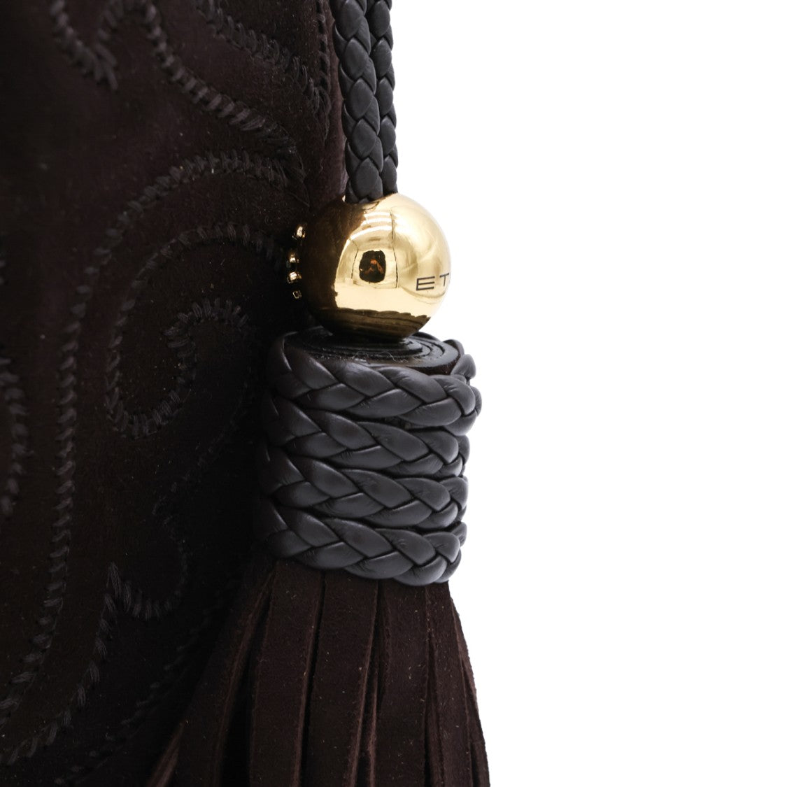 Etro Intricately Embroidered Brown Suede Shoulder Bag