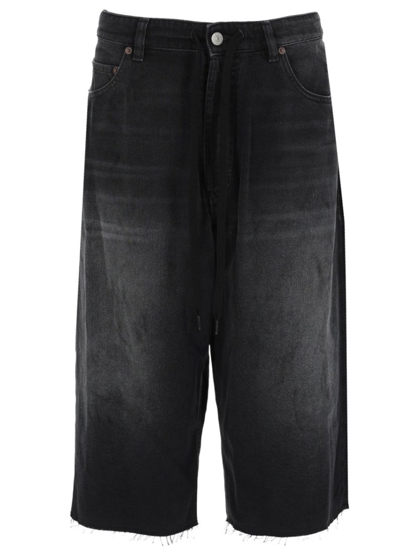 Mm6 By Maison Margiela Knee-Length Faded Black Raw Denim Shorts