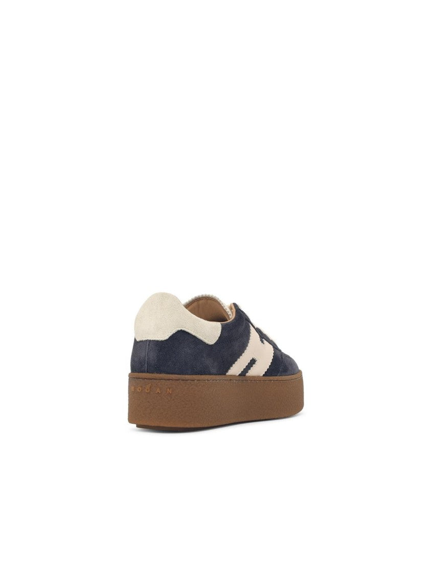 Hogan Suede Sneakers With Leather Insert And Platform Sole
