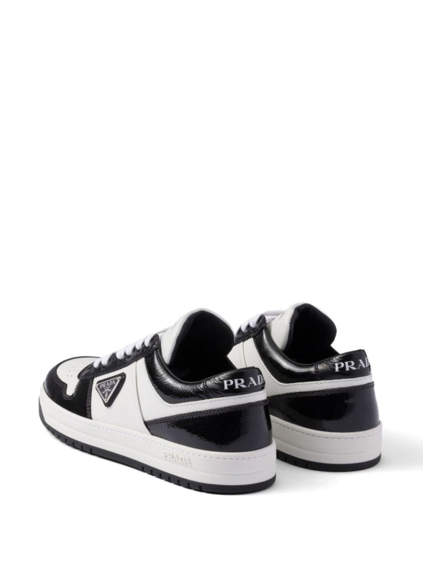 Prada Leather Downtown Sneakers With Enamel Triangle Logo