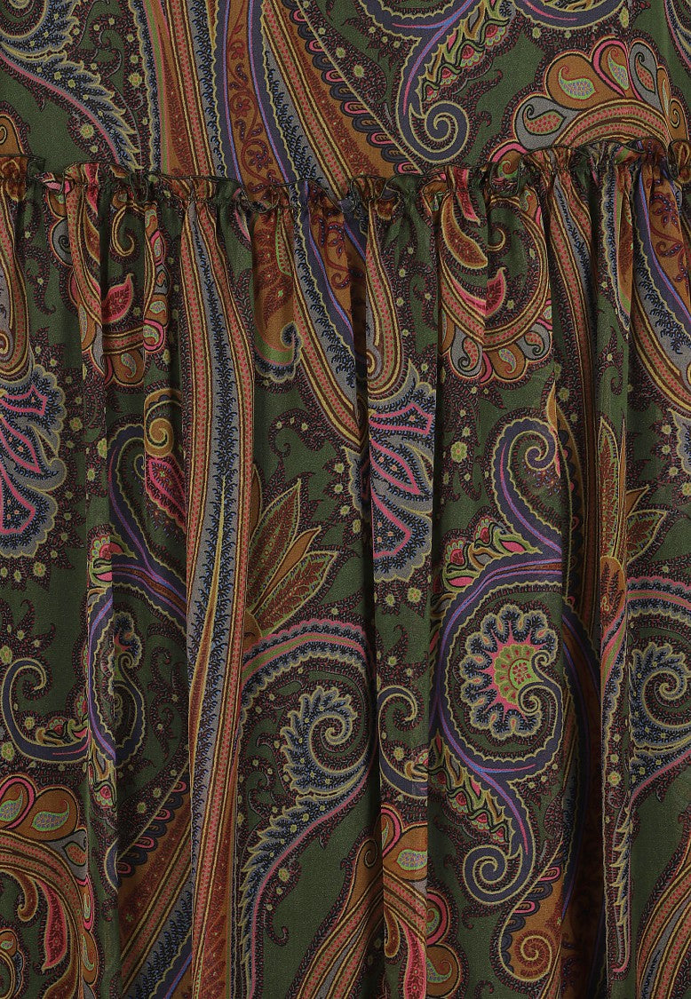 Etro Paisley-Patterned Long Silk Skirt With Ruffled Design