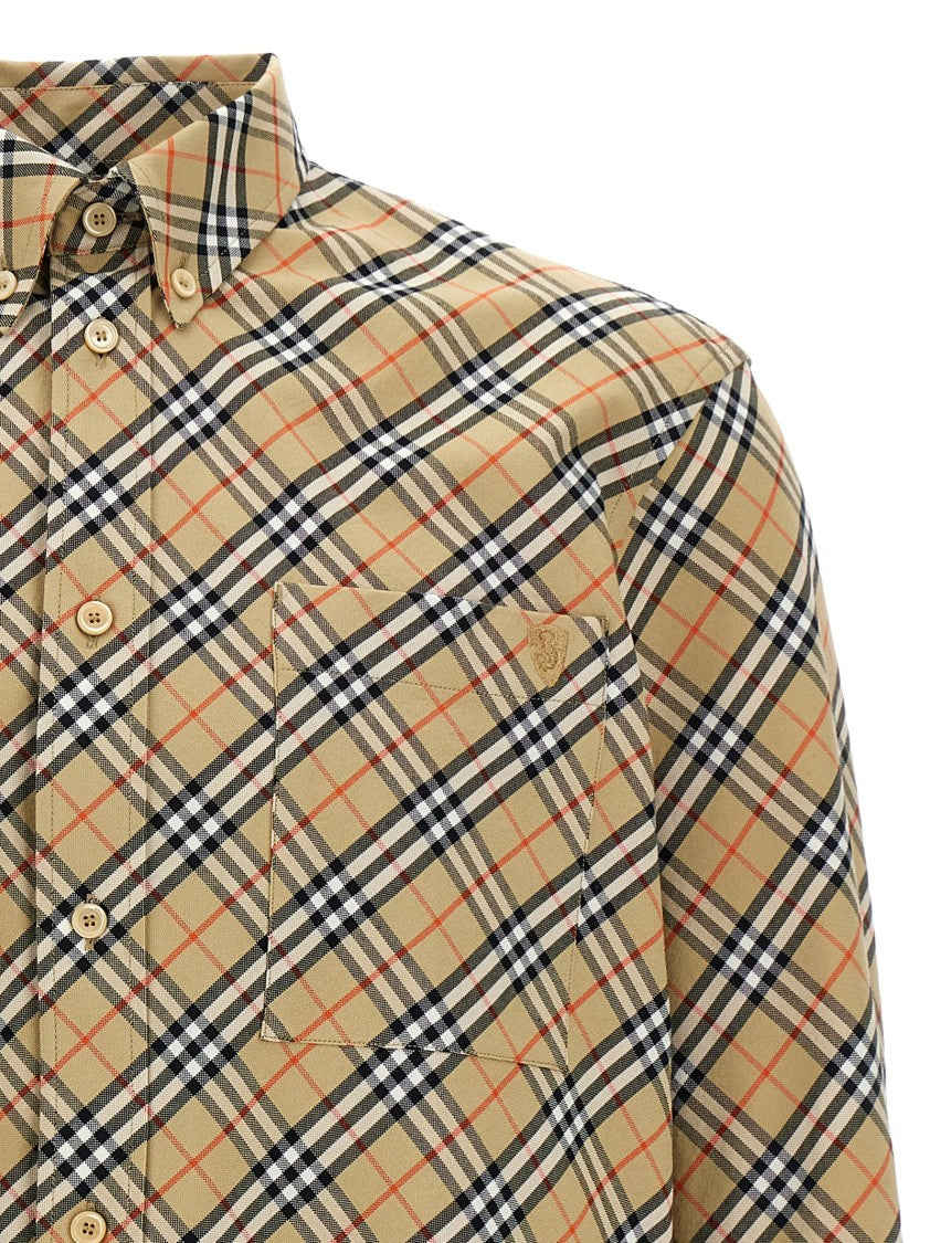 Burberry Check Print Cotton Shirt With Logo Embroidery