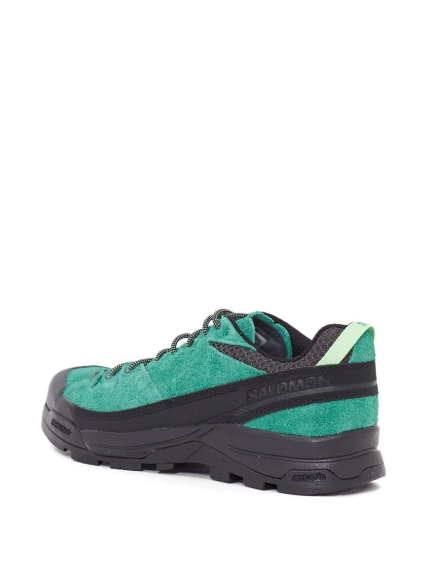 Salomon Textured Green Suede Sneakers With Lace-Up Design