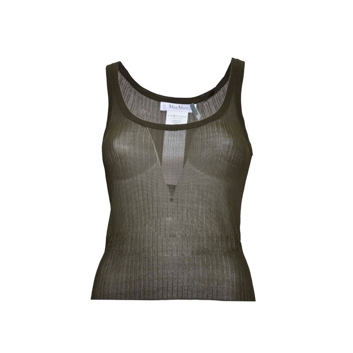 Max Mara Bastia Top In Green Ribbed Silk