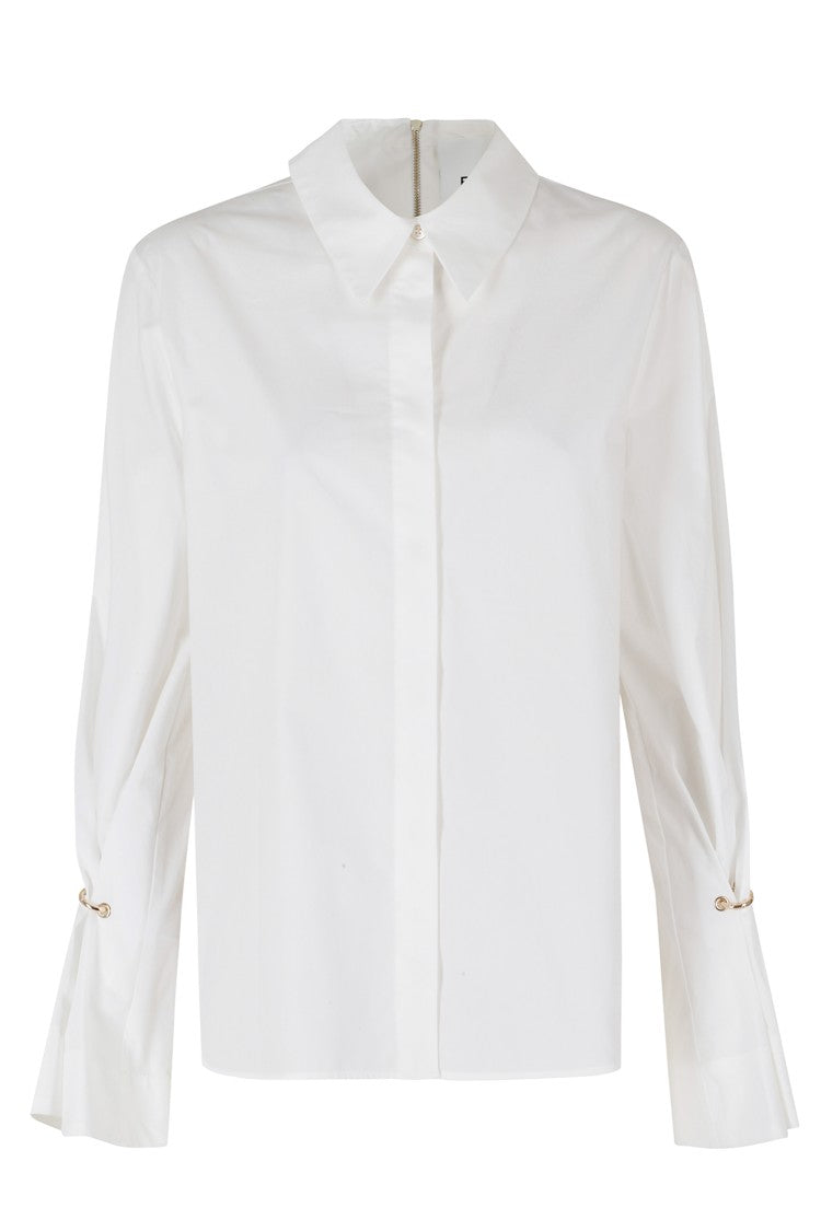 Erika Cavallini White Cecilia Hidden Button Wide Cuff Cotton Shirt