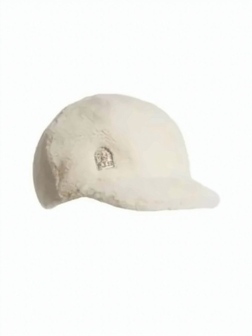 Parajumpers Sheepskin Leather Cap With Structured Brim And Metallic Emblem