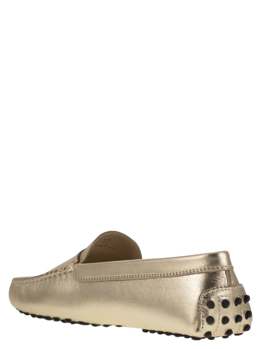 Tod's Metallic Leather Moccasin With Hand-Stitched Accents
