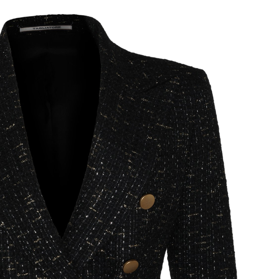 Tagliatore Black Double-Breasted Gold Accent Tweed Jacket