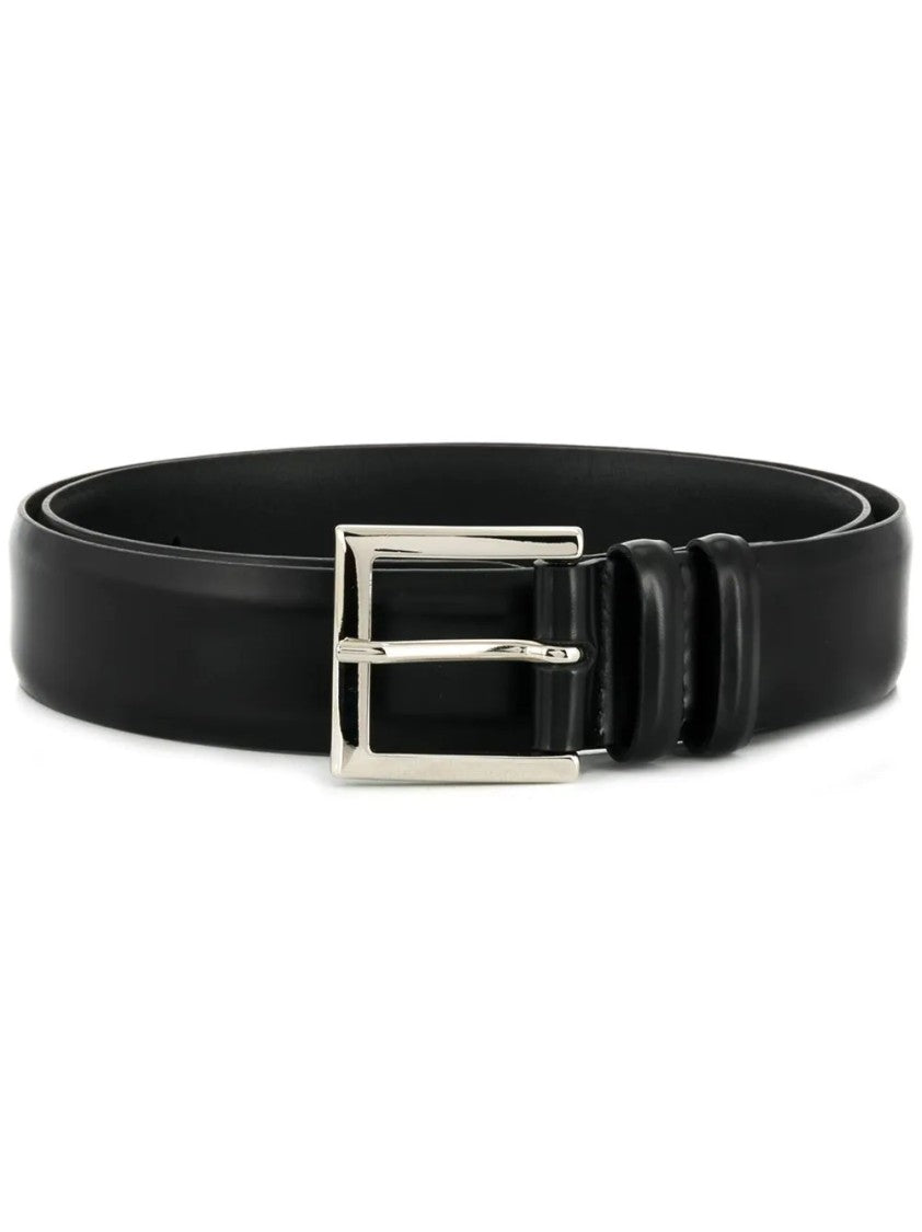 Orciani Polished Black Belt With Design And Silver Buckle