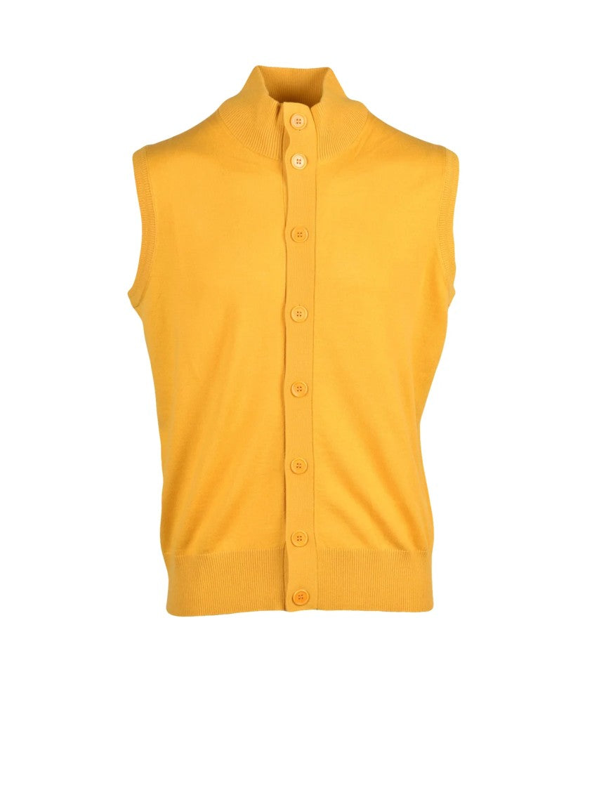 Kangra Kangra Cotton Wool Blend Vest With Ribbed Collar And Structured Silhouette
