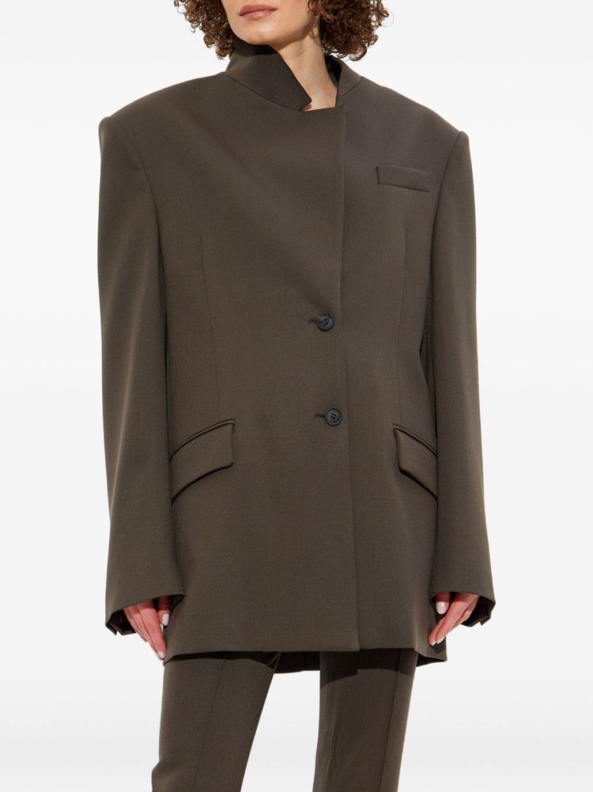 The Attico Structured Oversized Brown Jacket With High Collar