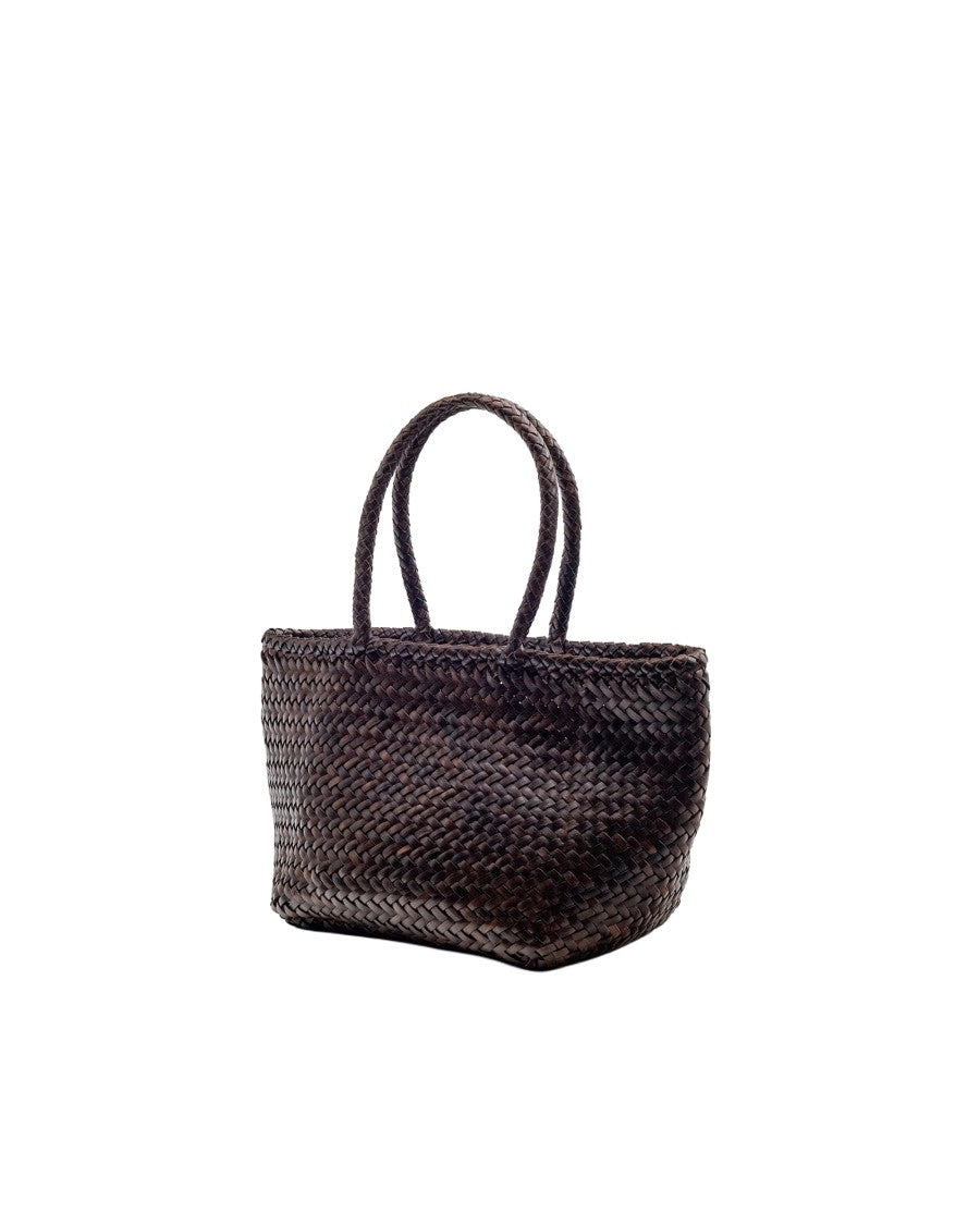 Dragon Diffusion Grace Basket Small Dark Brown Woven Buffalo Leather Tote Bag