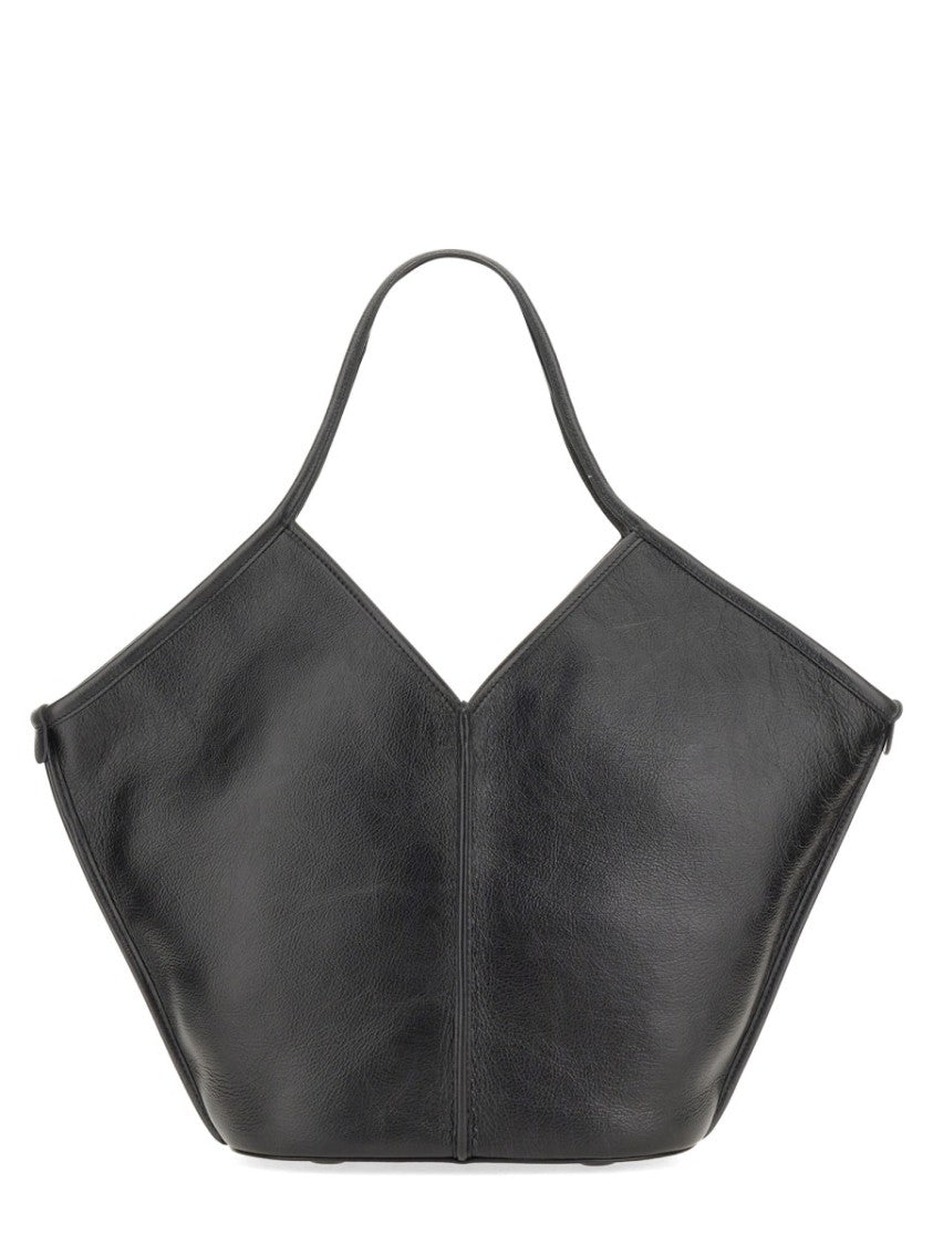 Hereu Structured Black Calf Leather Tote Bag With Distressed Finish
