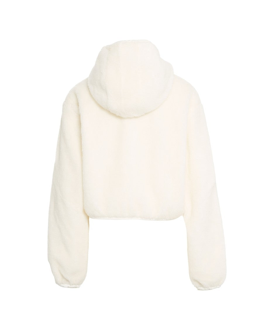 Pinko Cropped Faux Fur Jacket With Hood And Zippered Pockets