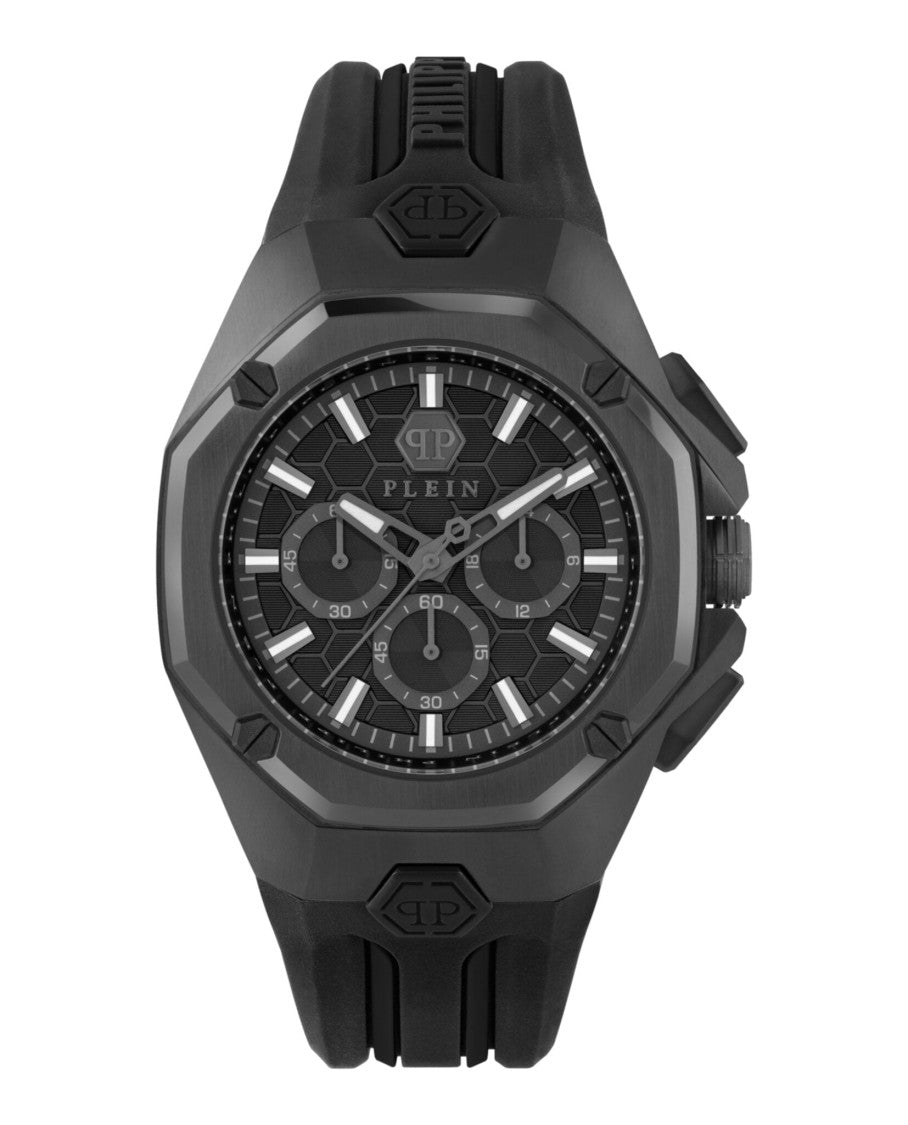 Philipp Plein Octagonal Case Chronograph Watch With Black Guilloche Dial