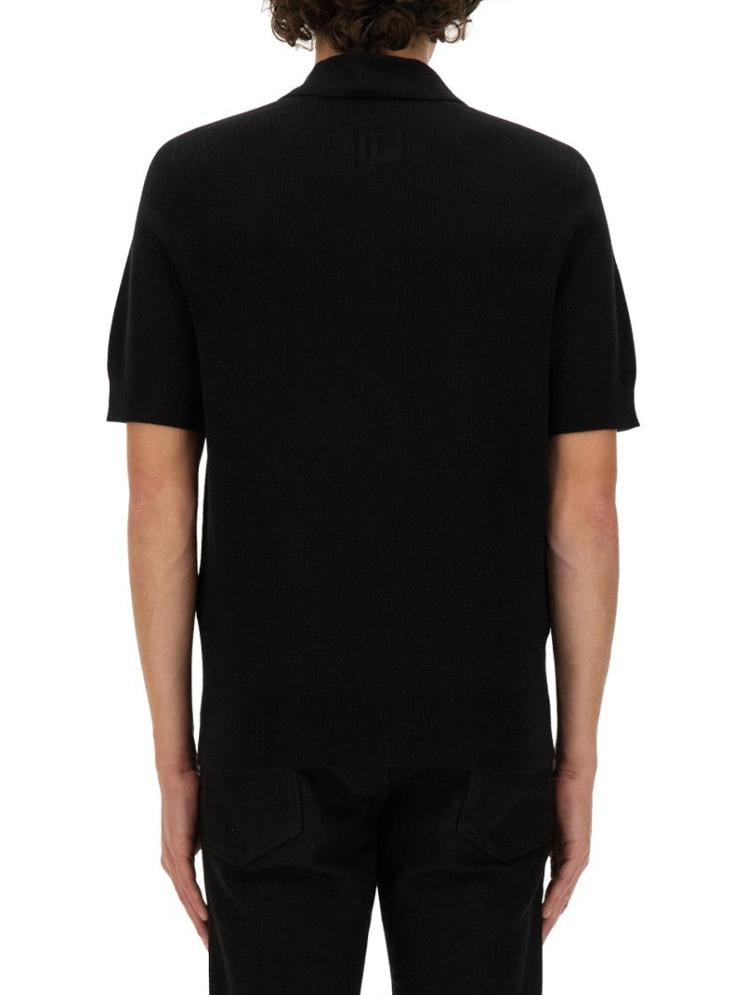 Balmain Textured Merino Wool Polo Shirt
