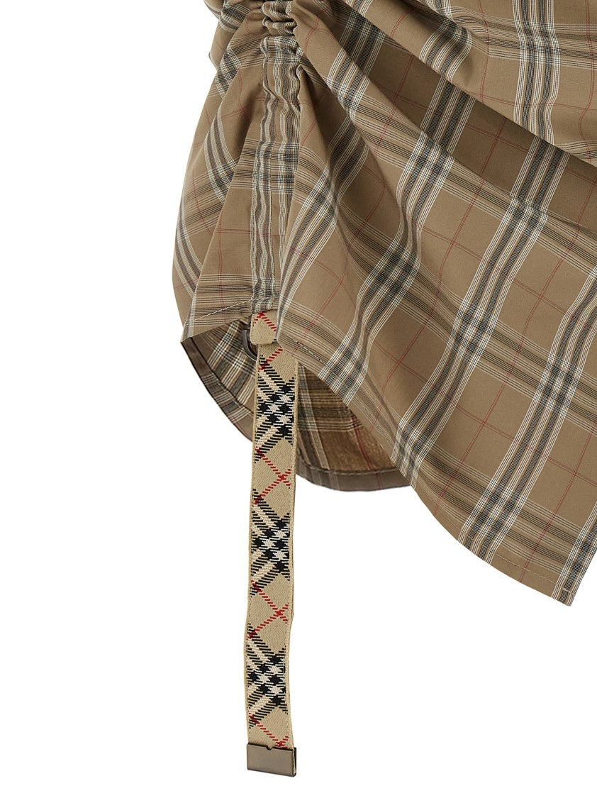 Burberry Check-Print Cotton Shirt With Curled Side Detail