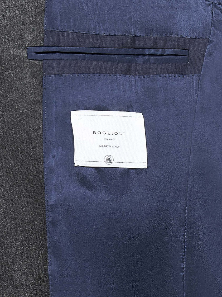 Boglioli Navy Virgin Wool Suit With Black Satin Shawl Collar