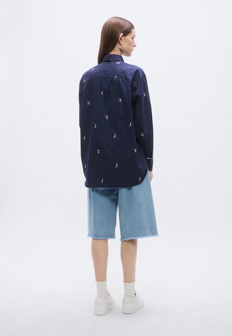 Lacoste Blue Monogram Jacquard Oversized Shirt
