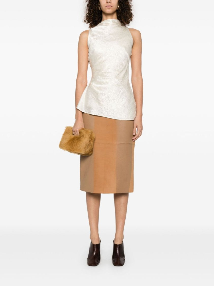 Alexander Mcqueen Draped Light Beige Top With Mock Neck And Concealed Zip