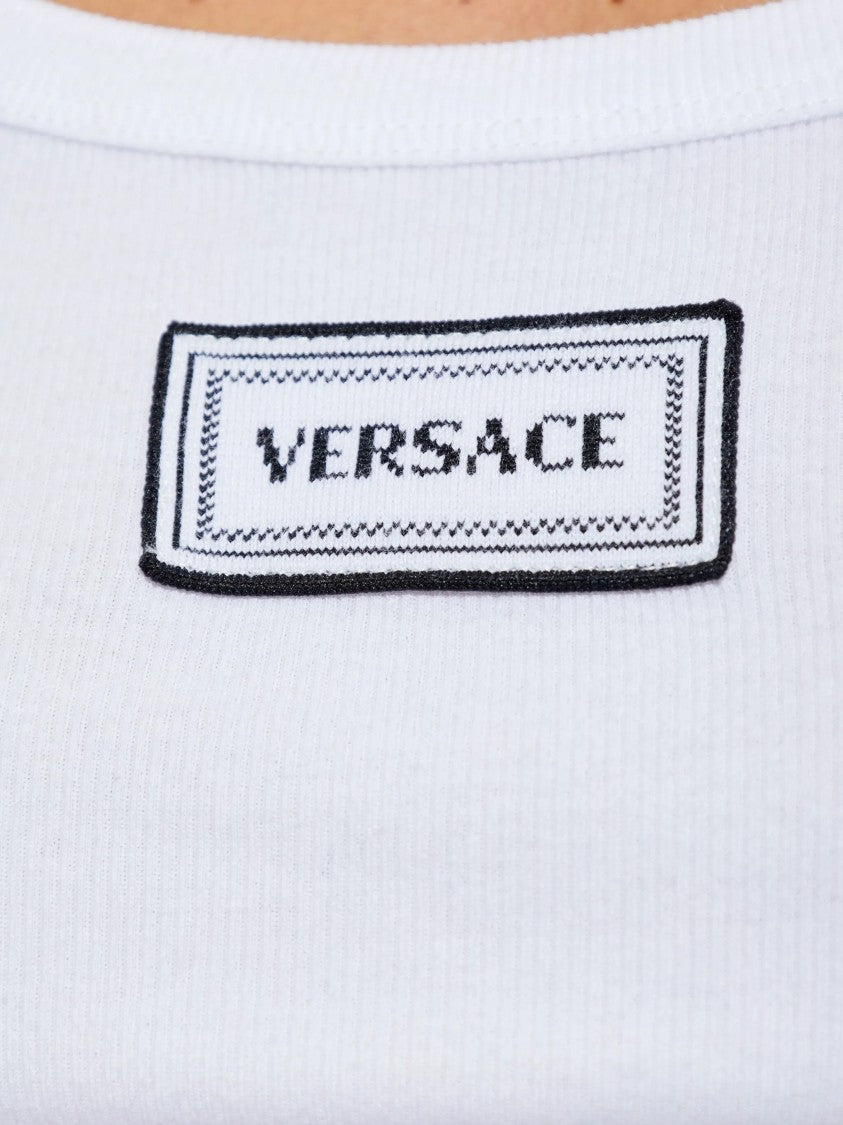 Versace White Fitted Logo Patch Cotton Top