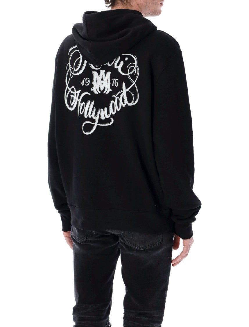 Amiri Black Cotton Hoodie With Vintage-Inspired Embroidery