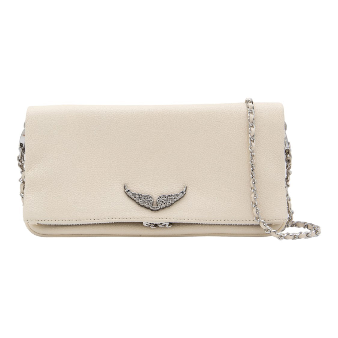 Zadig & Voltaire Rectangular Light Beige Handbag With Silver Chain Strap