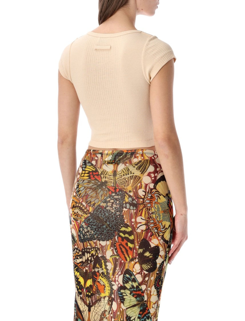 Jean Paul Gaultier Cropped Ribbed Cotton Baby Tee