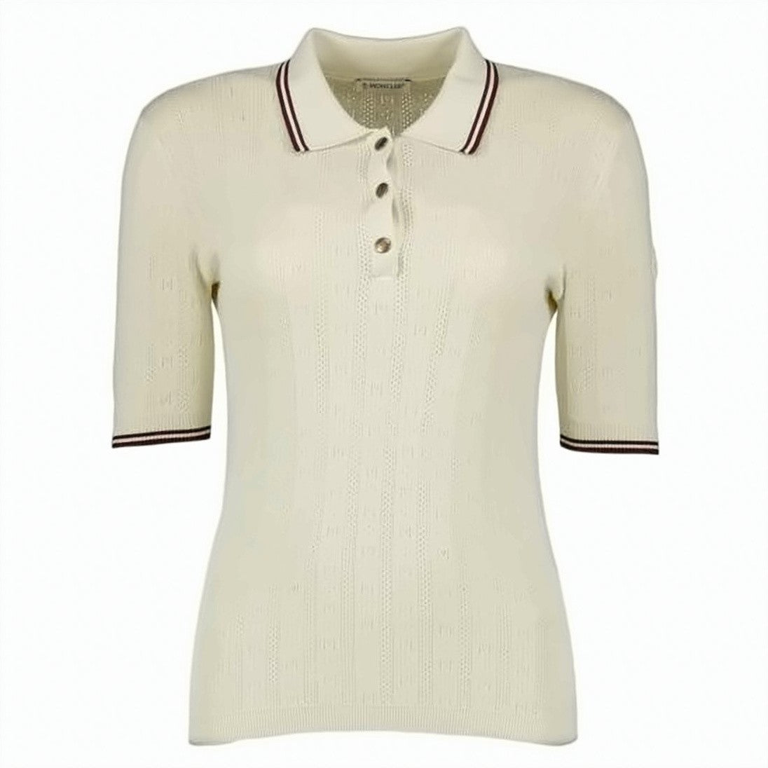 Moncler White Ivory Diamond Logo Pattern Cotton Polo
