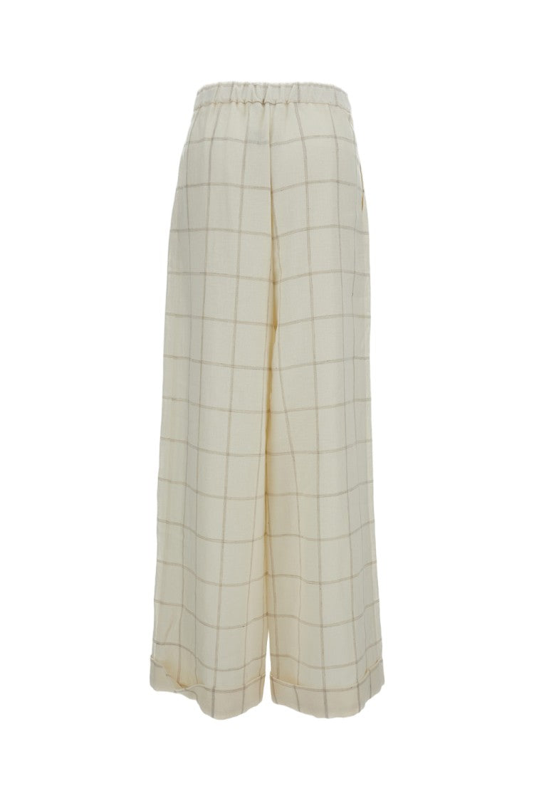 Dusan White Checked Pattern Wide-Leg Trousers