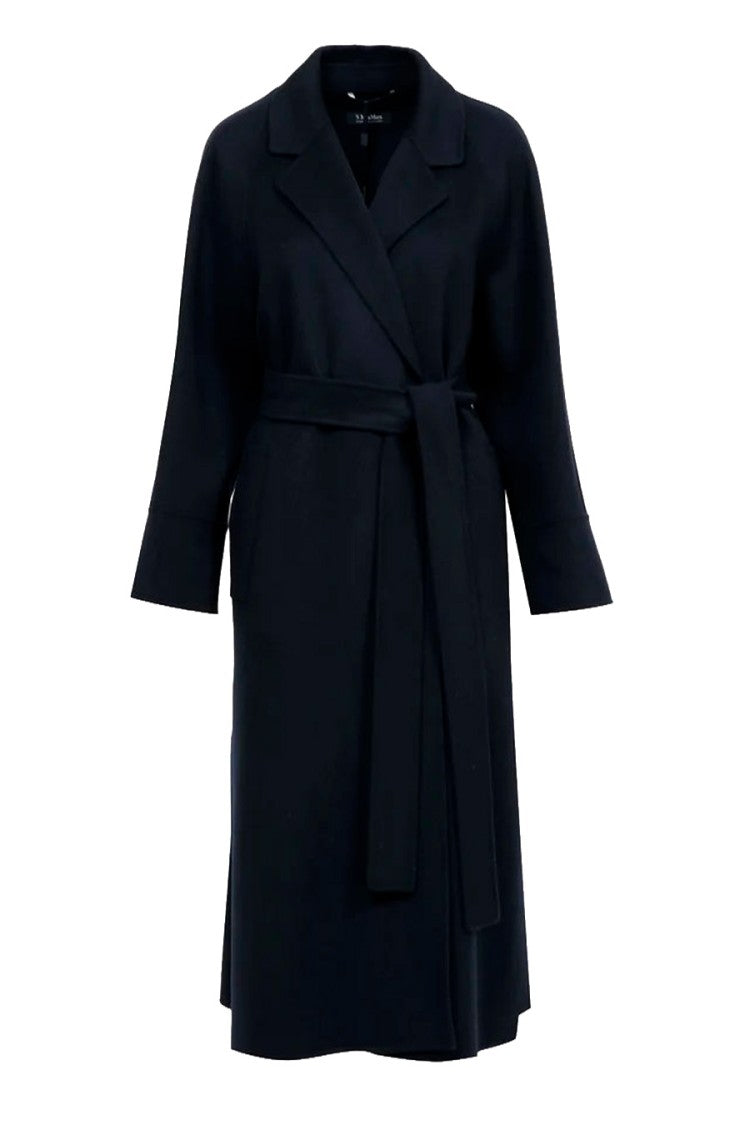 Max Mara Navy Poldo Belted Wrap Wool Coat