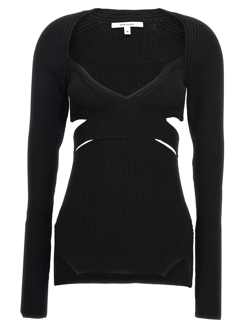 Nensi Dojaka Ribbed Cut-Out Sweater With Sweetheart Neckline