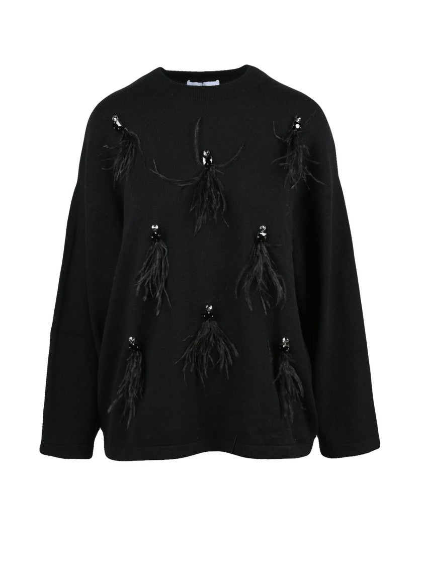 Isabelle Blanche Isabelle Blanche Crew Neck Knit With Stone And Feather Details