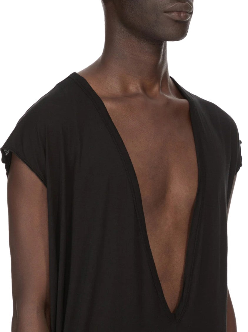 Drkshdw By Rick Owens Loose Black T-Shirt With Deep V-Neckline