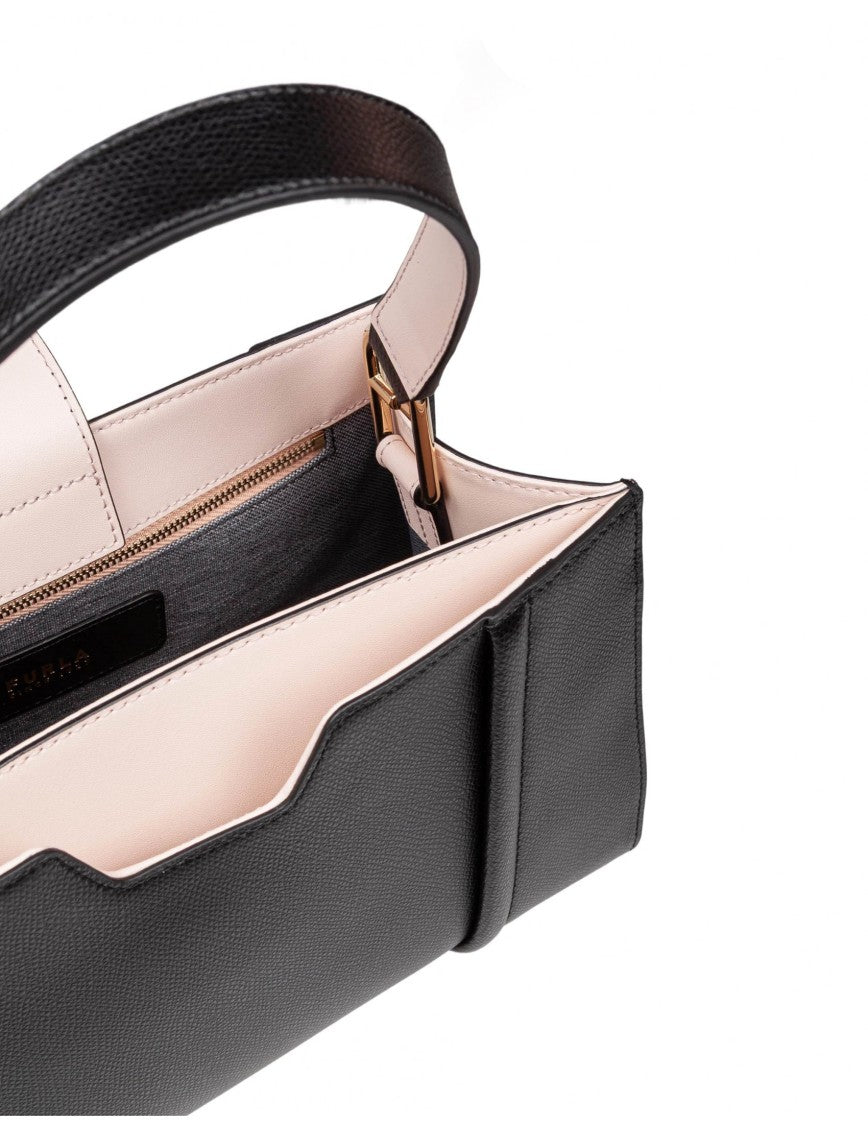 Furla Riva M Tote Leather Handbag Black Color