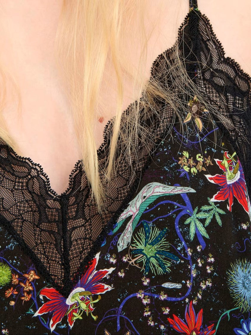 Zadig & Voltaire Sleeveless Top With Lace-Trimmed V-Neckline And Floral Print
