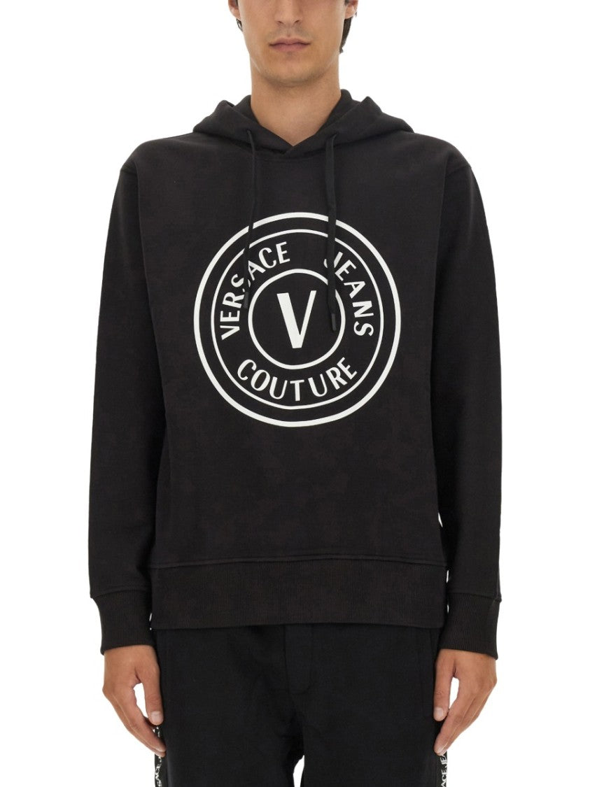 Versace Jeans Couture Logo-Emblazoned Black Sweatshirt With Classic Hood