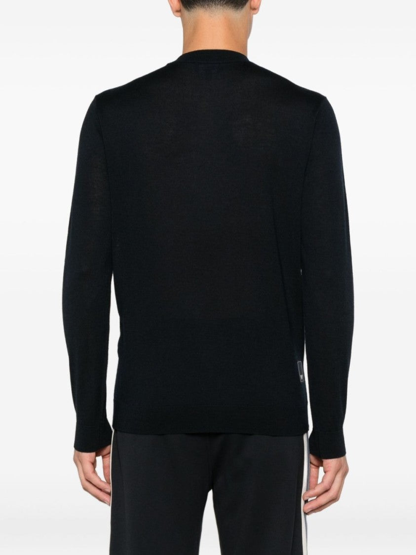Emporio Armani Crew Neck Sweater In Soft Blue Virgin Wool