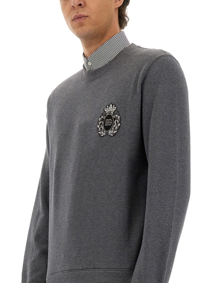 Dolce & Gabbana Long-Sleeve Cotton Jersey With Embroidered Crest