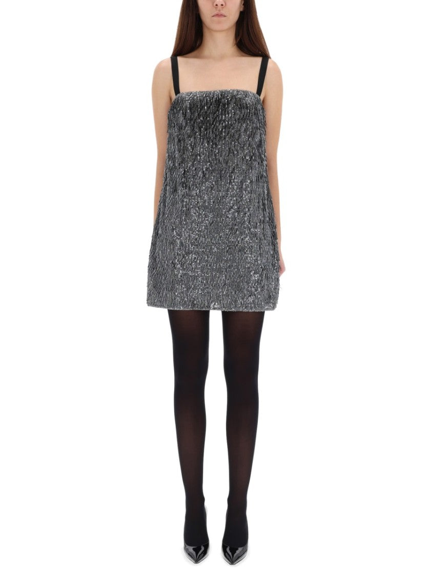 Dolce & Gabbana Eye-Catching Silver Sequined Mini Dress With A-Line Silhouette