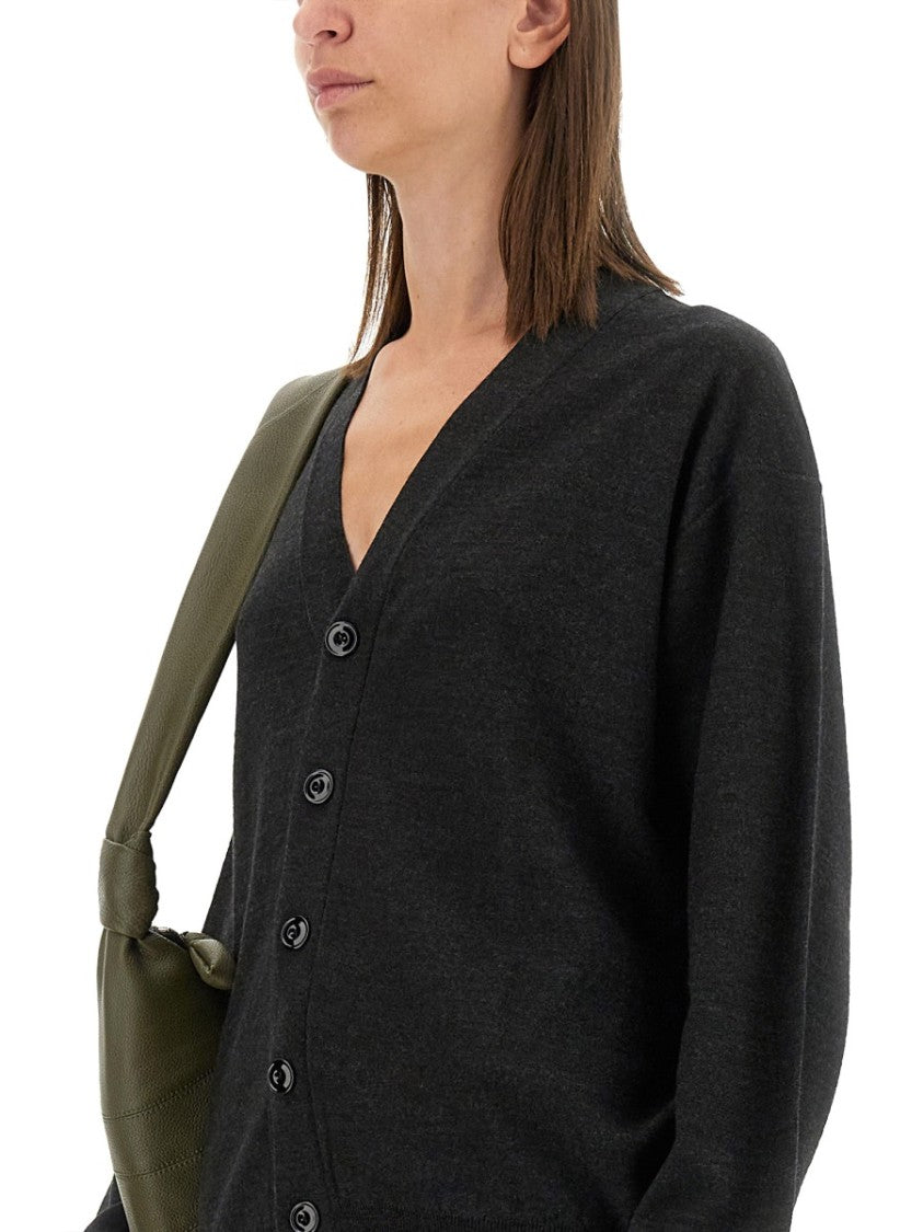 Lemaire Relaxed Fit Black Cardigan With Twisted Neckline