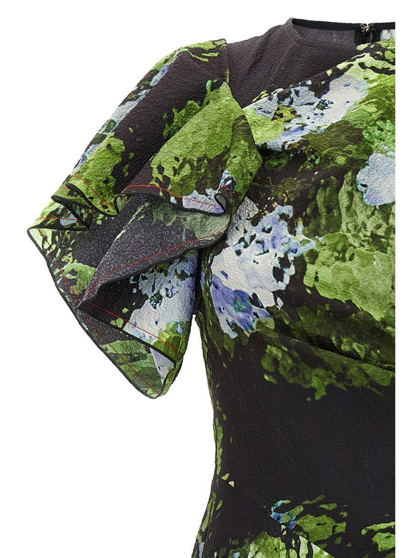 Victoria Beckham Floral Print Mini Dress With Cape-Style Sleeves