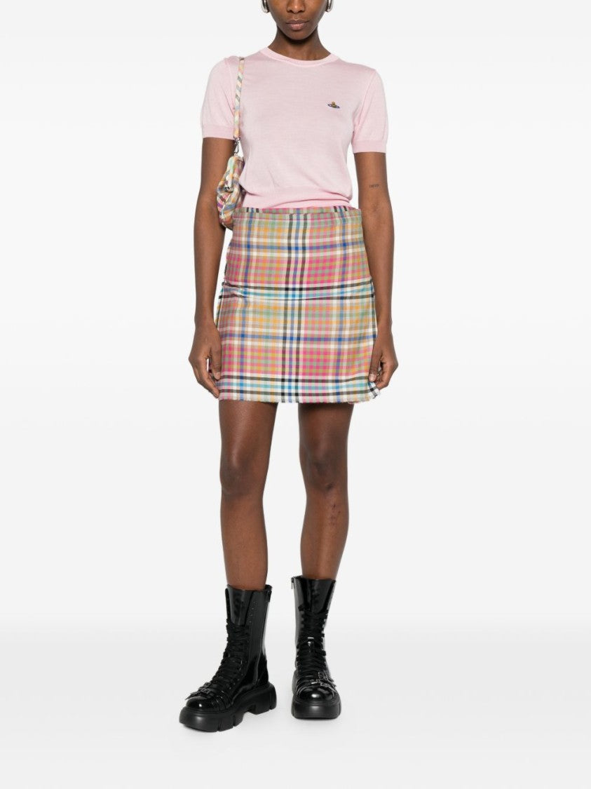 Vivienne Westwood Red Pink Multicolour Frayed Buckle Wrap Skirt