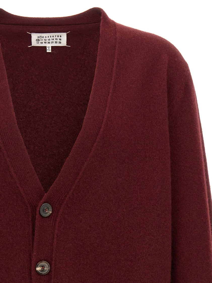 Maison Margiela Burgundy Wool Cardigan With Deep V-Neck And Relaxed Fit