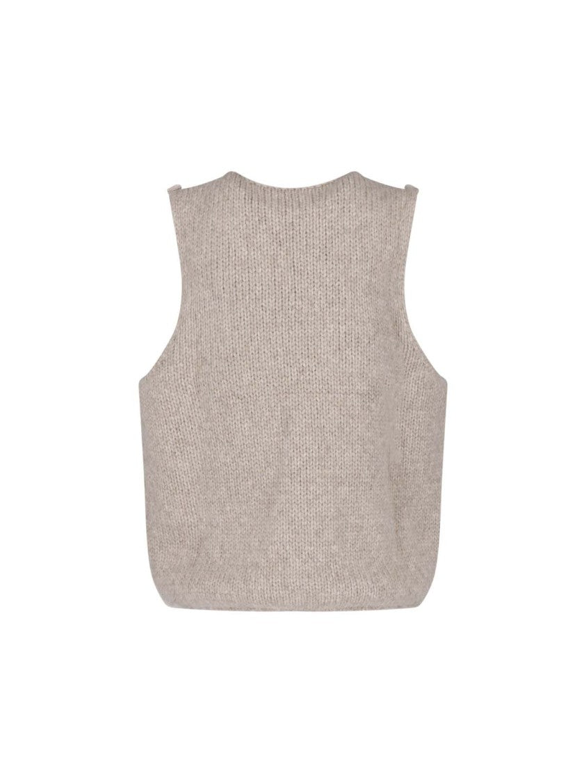 Pampa The Brand Beige Crew Neck Sleeveless Alpaca Tank Top