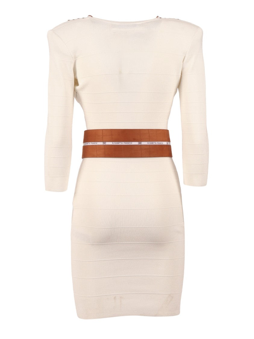 Elisabetta Franchi Stripe Textured Belted Midi Dress