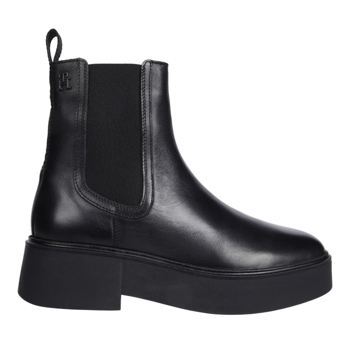 Tommy Hilfiger Black Sleek Elastic Panel Leather Chelsea Boots