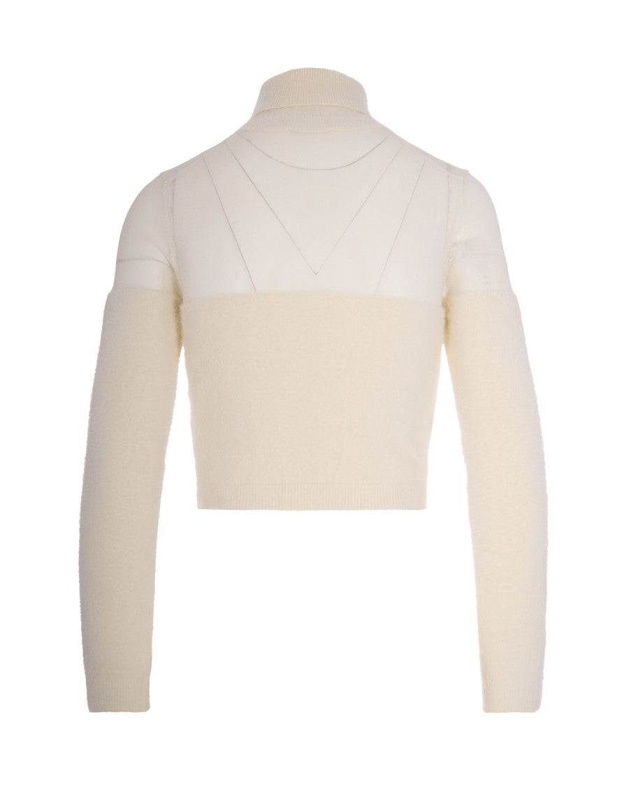 Elisabetta Franchi Milk Knit Turtleneck With Jewel Logo