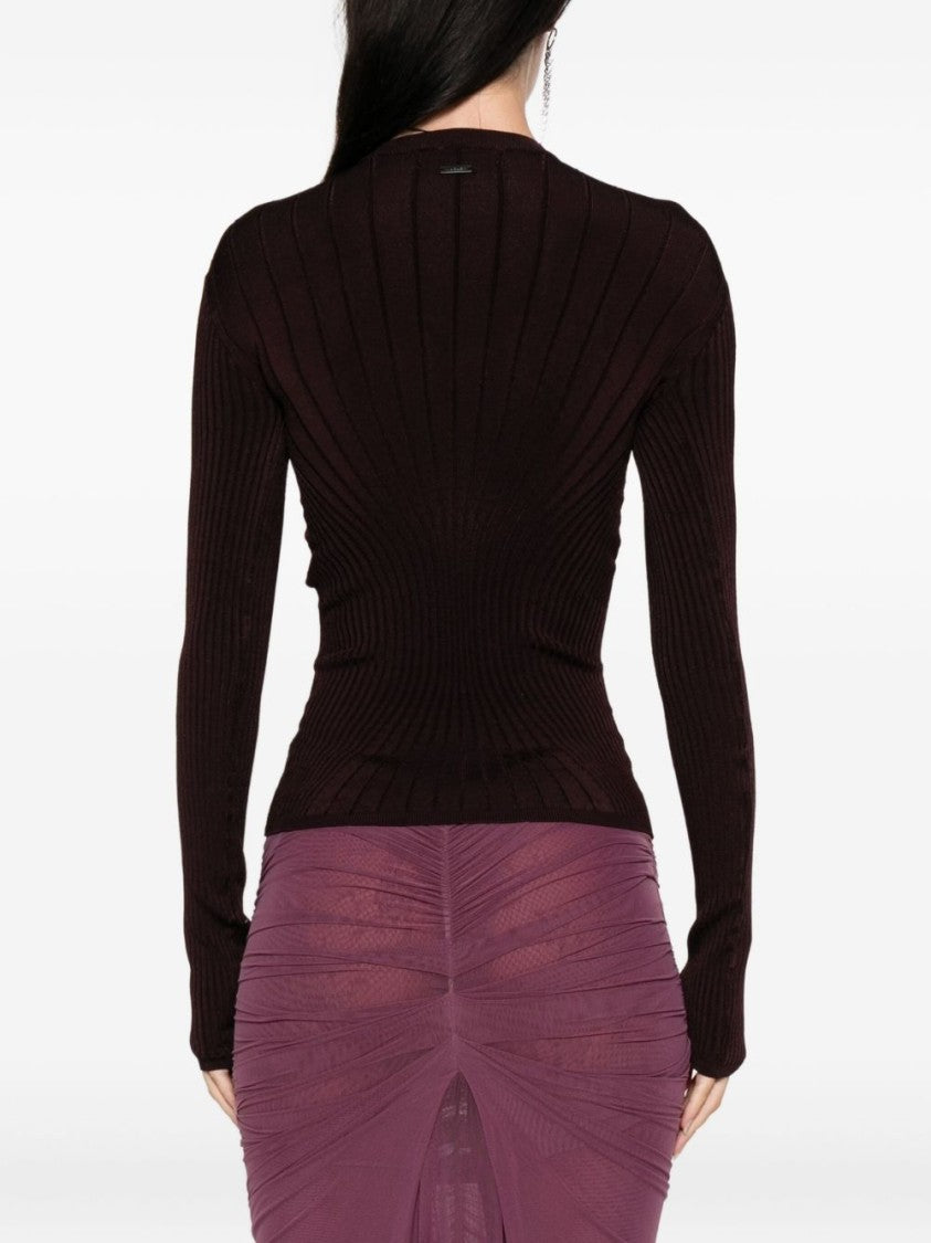 Mugler Ribbed Crew Neck Long-Sleeve Top